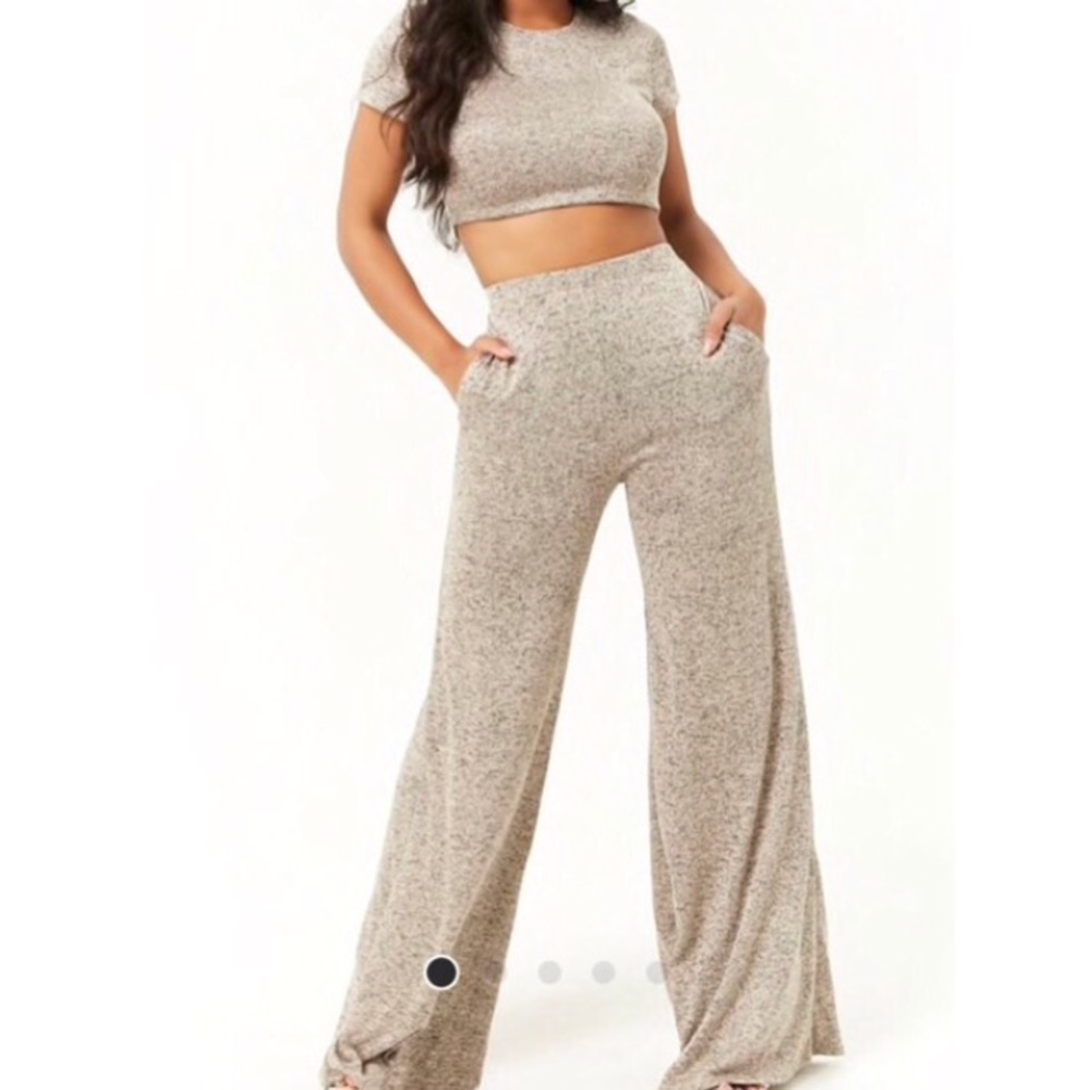 Heather Knit Crop Top & Pants Set
